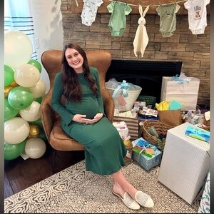 Green maternity Ribbed Long Sleeve Dress